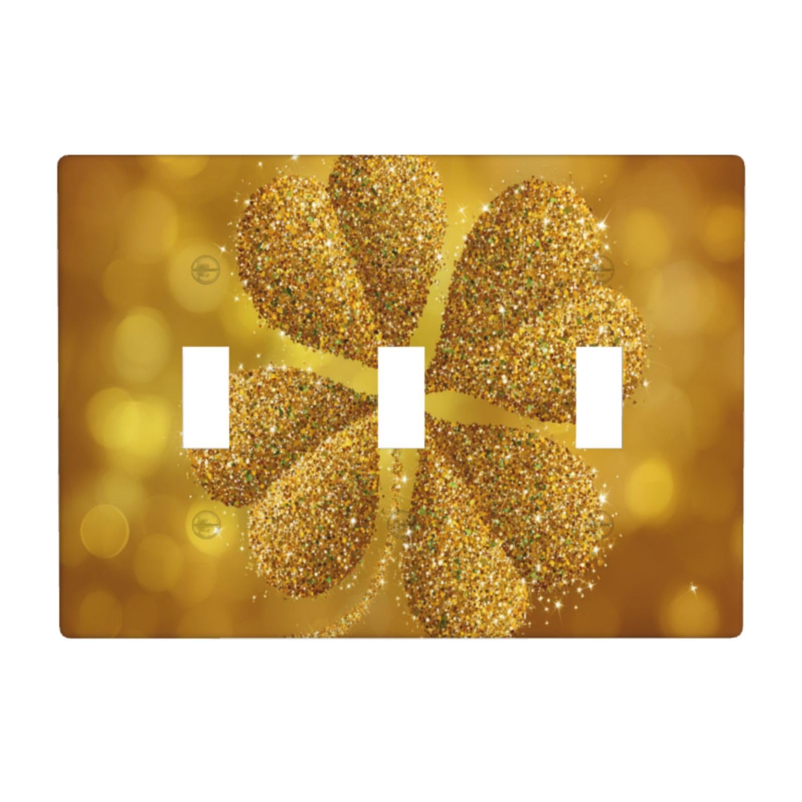 Four-Leaf Clover Glittering Gold Stars Light Switch Covers 3 Gang Triple Toggle Wall Plate Switchplate Electrical Faceplate for Bathroom Kitchen Bedroom Decor