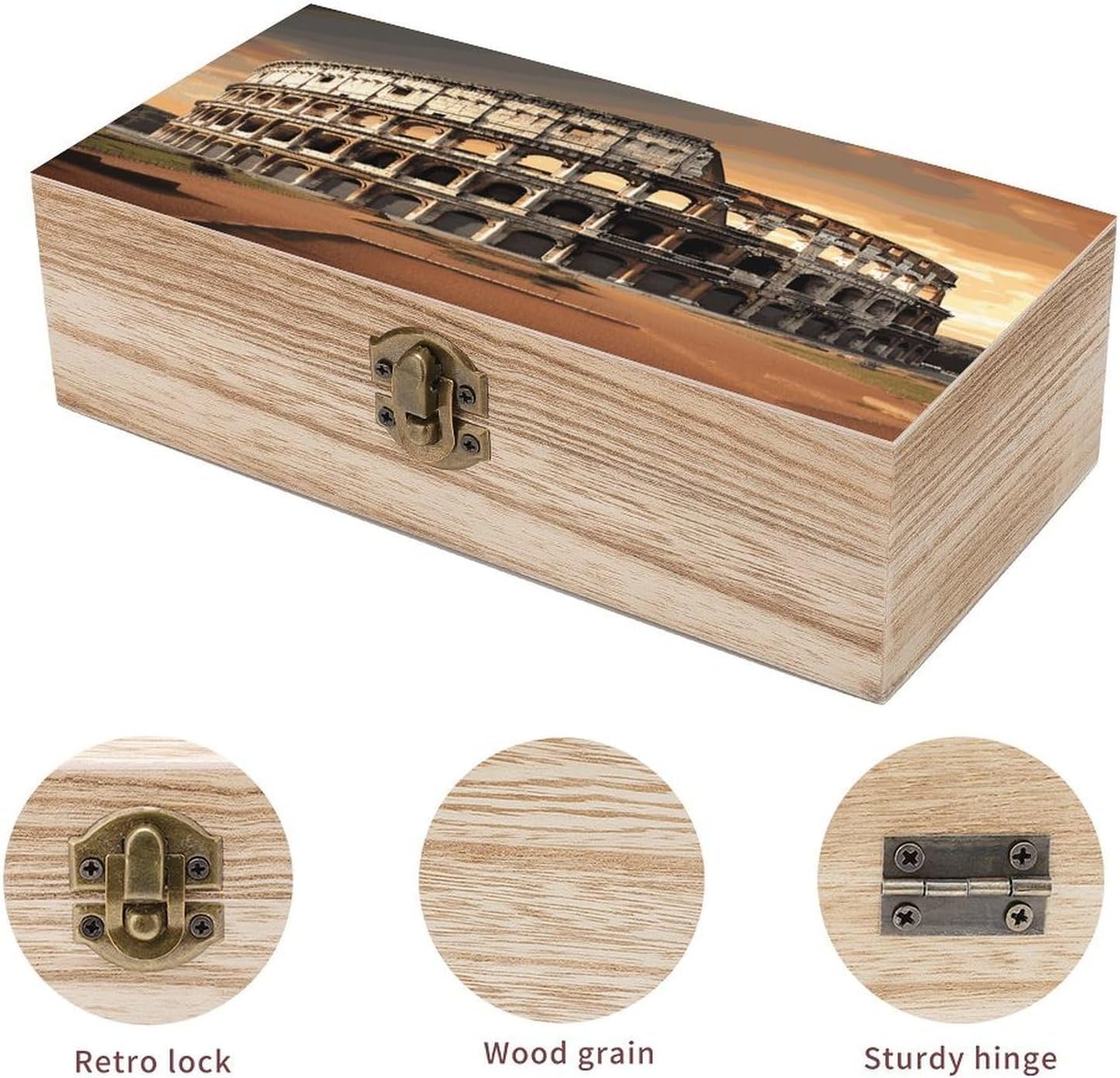 Ancient Colosseum Wooden Storage Box 7.9" X 3.9" X 2.3" image 3