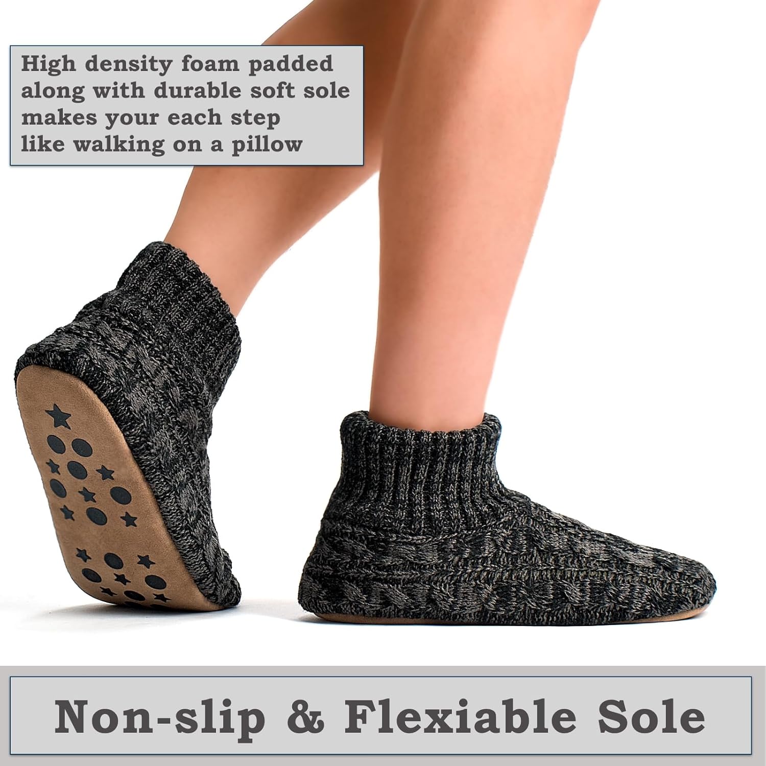 Mens Warm Slipper Socks with Grips, Fuzzy Indoor House Shoes Non-slip Sherpa Lined, Cozy Winter Cabin Slippers for Men Dad Husband Grandpa Boyfriend, Christmas Stocking Stuffers for Adults - Image 4