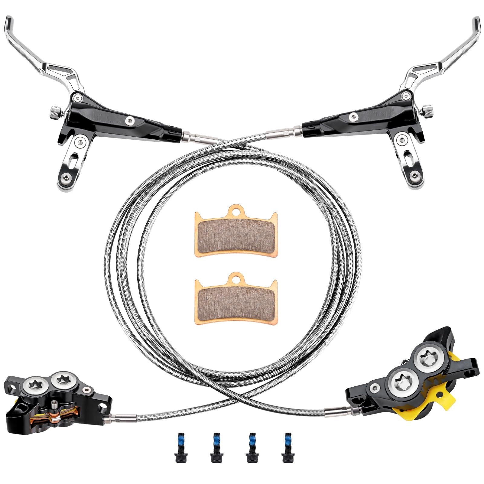 WNOOENG Upgraded Front Rear Hydraulic Brake Kit for Surron Light Bee X/S, Talaria Sting MX3 R/MX4, E Ride Pro-SS, Segway X160 X260 Electric Dirt Bike Parts (Black)