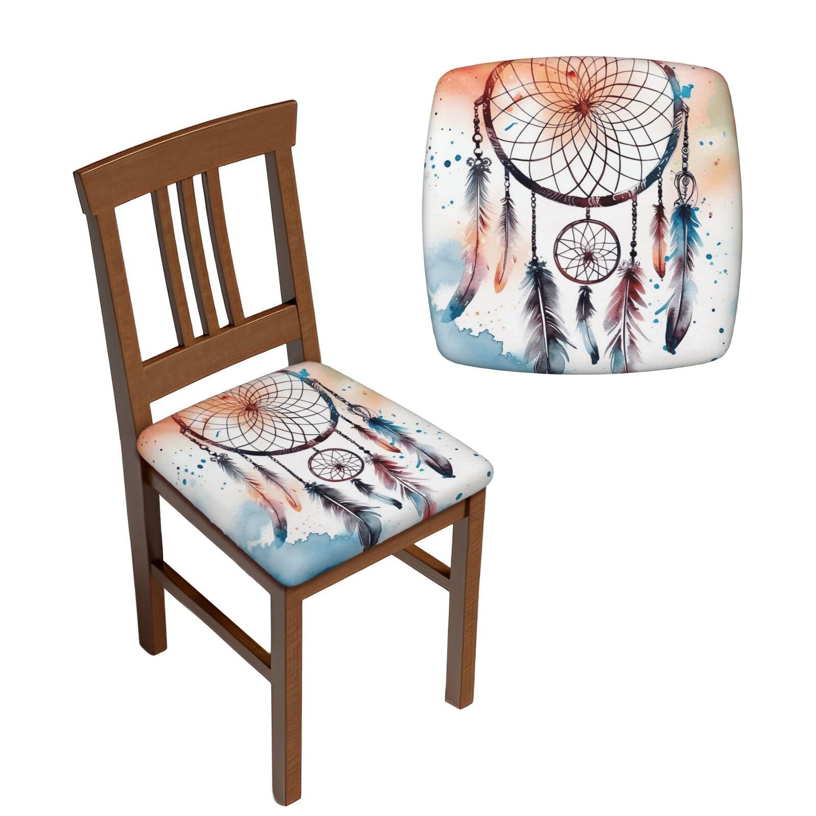 NONHAI 6PCS Dining Chair Seat Covers Set Watercolor Dream Catcher Stretch Removable Chairs Covers Washable Seat Cushion Slipcovers Protector for Dining Room Kitchen Chairs
