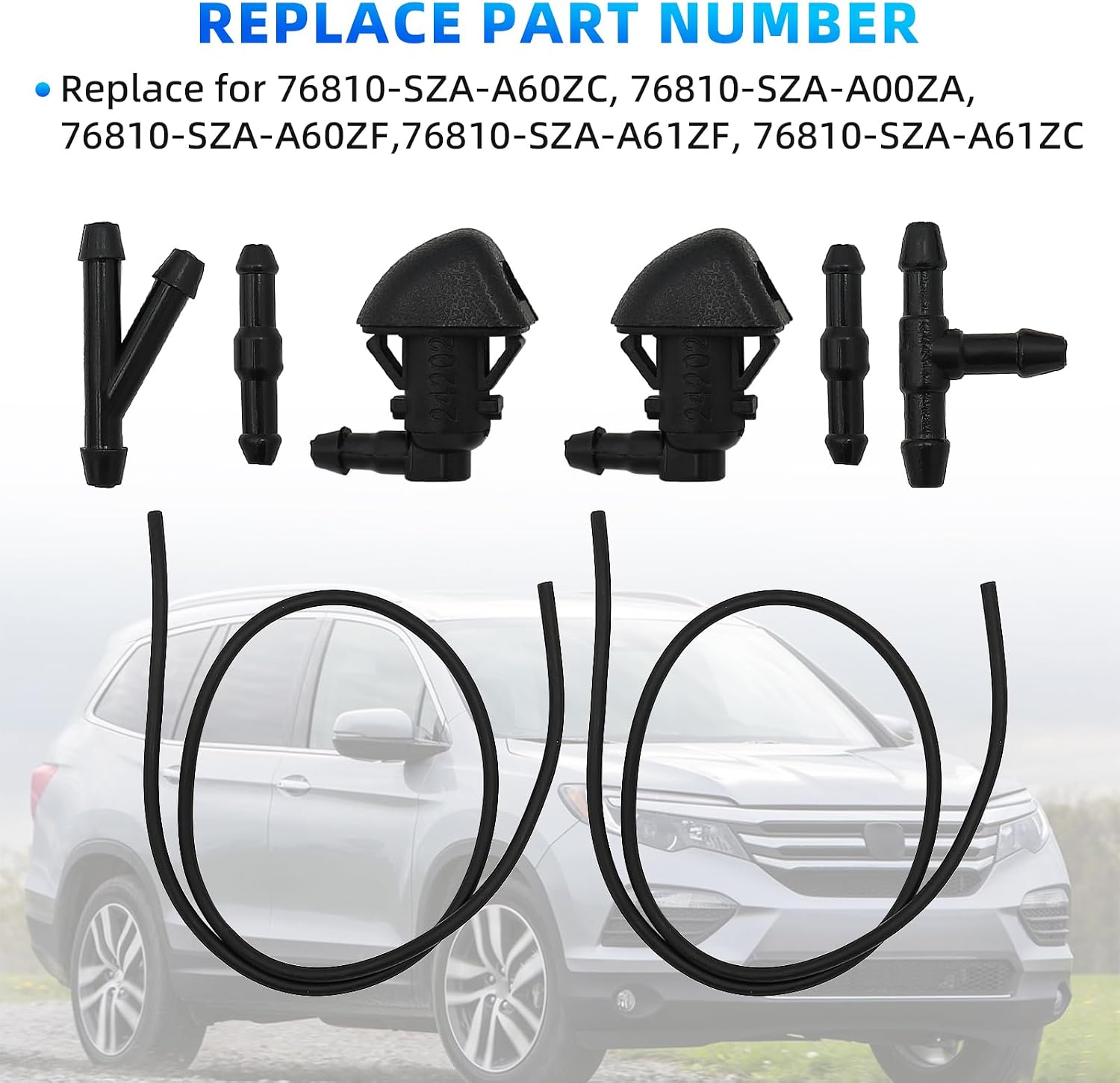 Pack of 2 Wiper Washer Nozzles kit Compatible with 2009-2015 Honda Pilot Replaces 76810-SZA-A01ZA 76810-SZA-A00ZA, Front Windshield Wiper Spray Nozzles with Hose & Connectors