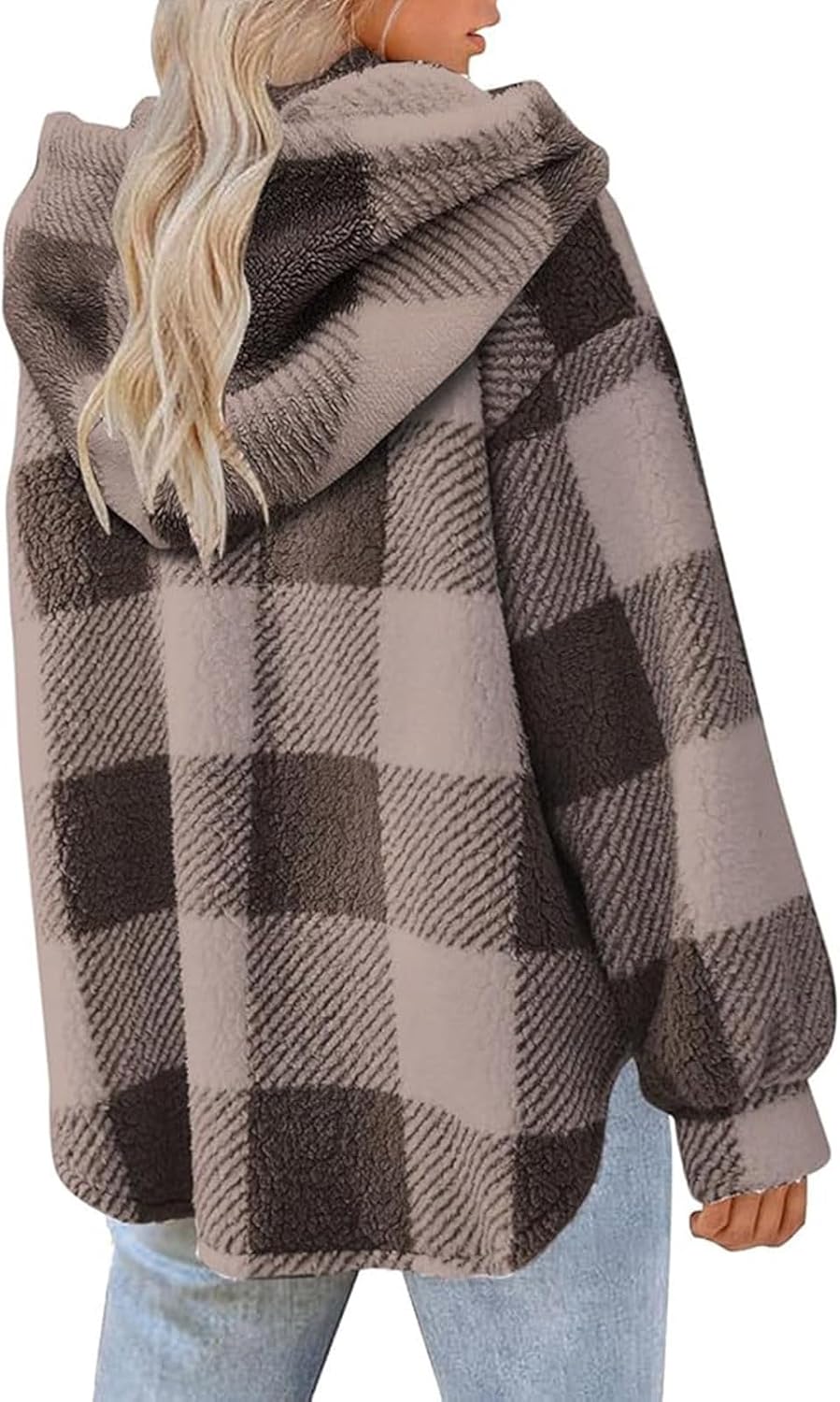 Women's Plaid Hooded Jacket Long Sleeve Casual Fashion Cardigan Jacket Coats Fall Winter Outwear Outfits Clothes - Image 3