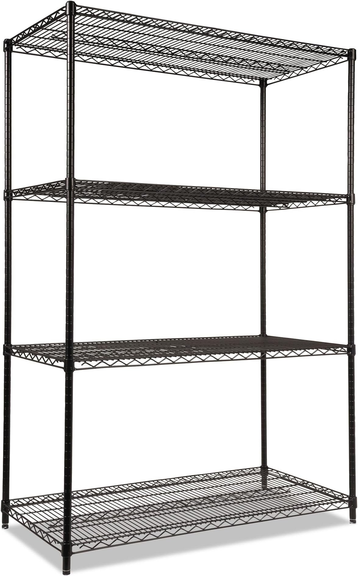 Alera ALE Industrial Heavy-Duty Wire Shelving Starter Kit, 4-Shelf, 48w x 24d x 72h, Black