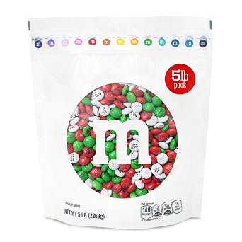 M&MS Christmas Milk Chocolate Candy, Green, Red, White 5 lb Resealable Bag