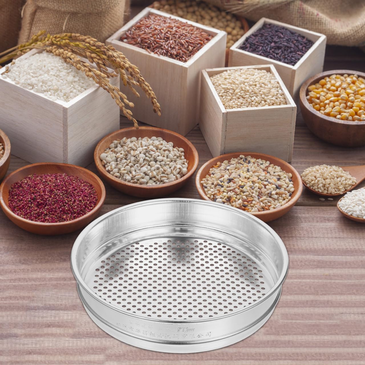Grain Sampling Sieve Stainless Steel Mesh Screen 40 Mesh Round Household Sieve for Rice Cereal and Kitchen Ingredient Sorting 9.05 X 9.05 X 1.81 in