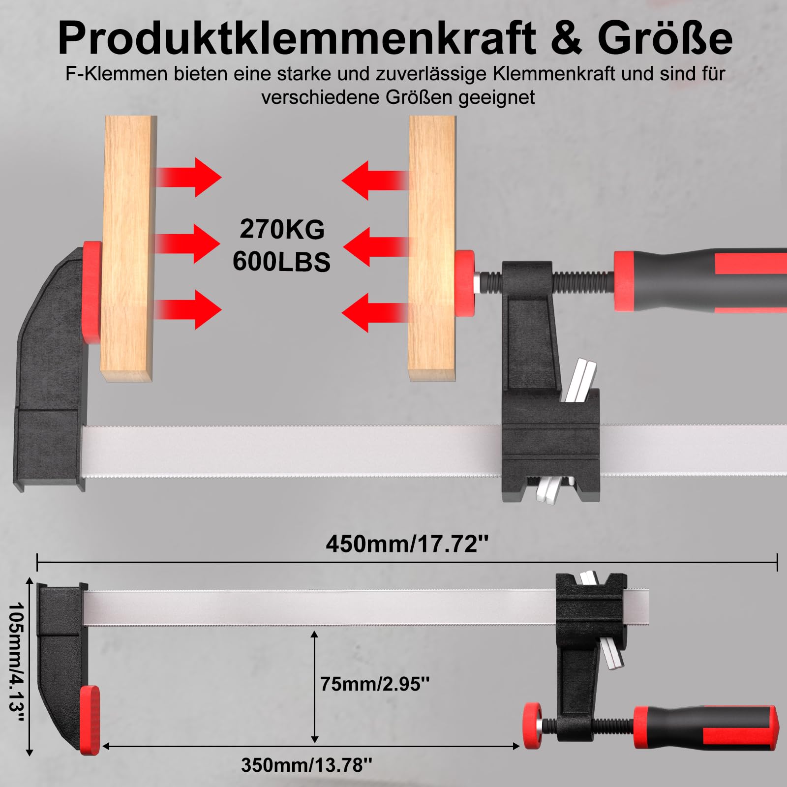 4 Stück Schraubzwingen Sets, 350mm Profi Schraubzwinge aus Edelstahl, 75mm Maultiefe für Präzises Fixieren von Holzwerkstücken, Spannkraft 270kg für vielfältige Spannanwendungen