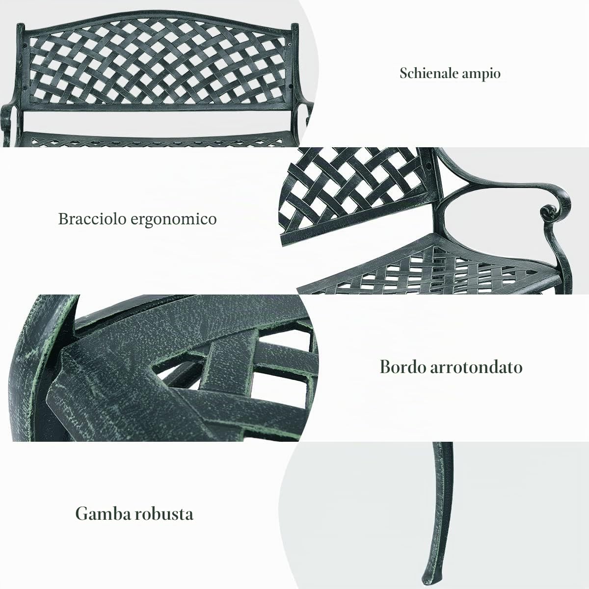 GIANTEX Panchina da Giardino in Metallo a 2 Posti | Seduta da Esterno con Schienale e Braccioli, Portata Fino a 210 kg, per Giardino, Balcone e Terrazza, 103 x 55 x 82 cm