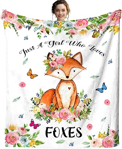 Manta de franela con diseño de zorro con texto en inglés «Just A Girl Who Loves Fox», para cama, ropa de cama o sofá, regalos para niños, niñas