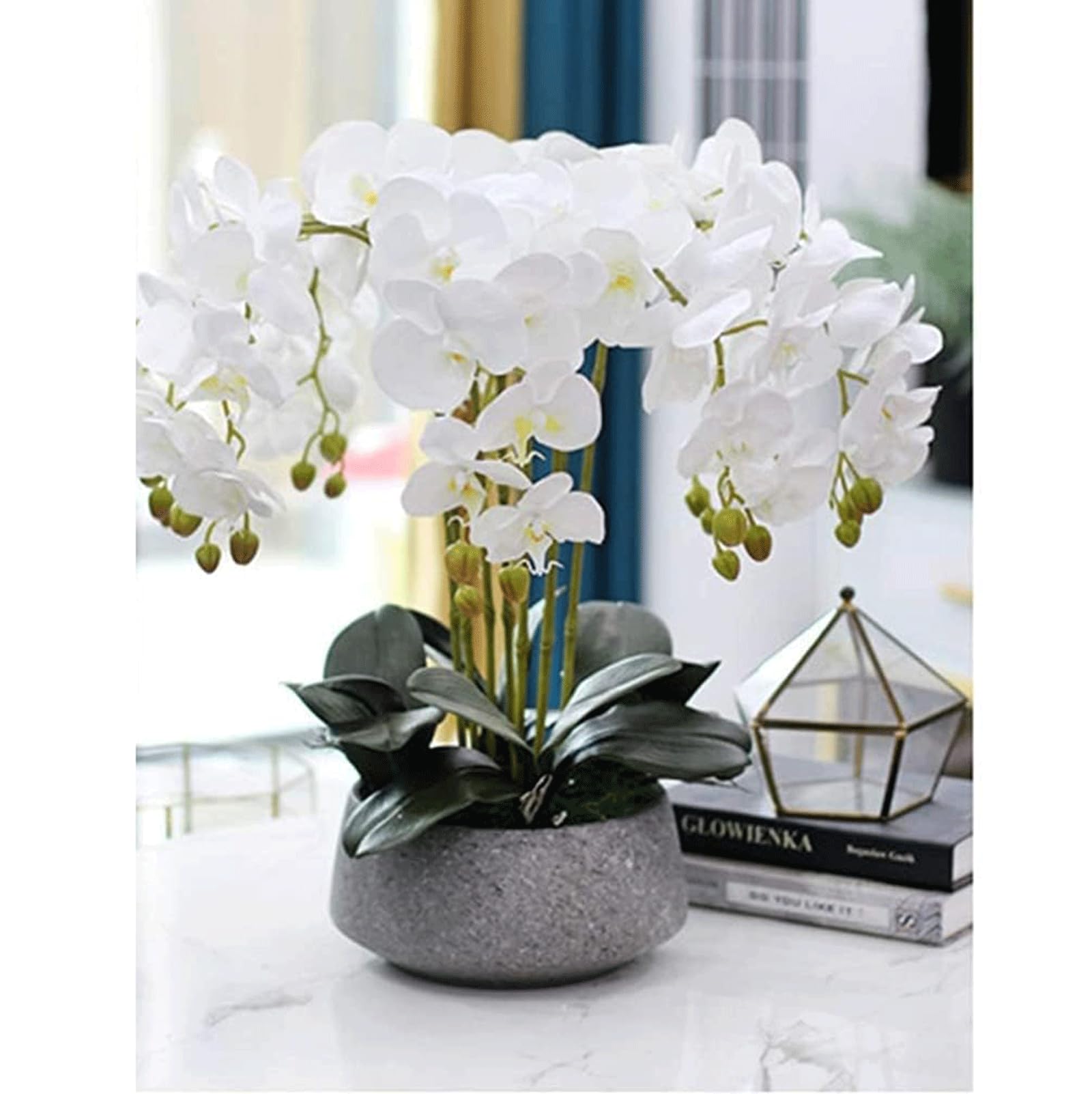 DFGHNBVC Artificial Orchid Artificial Flower With Porcelain Vase Set Faux Orchids 55Cm Artificial Phalaenopsis Flowers Polyurethane Artificial Orchid Very Natural.White