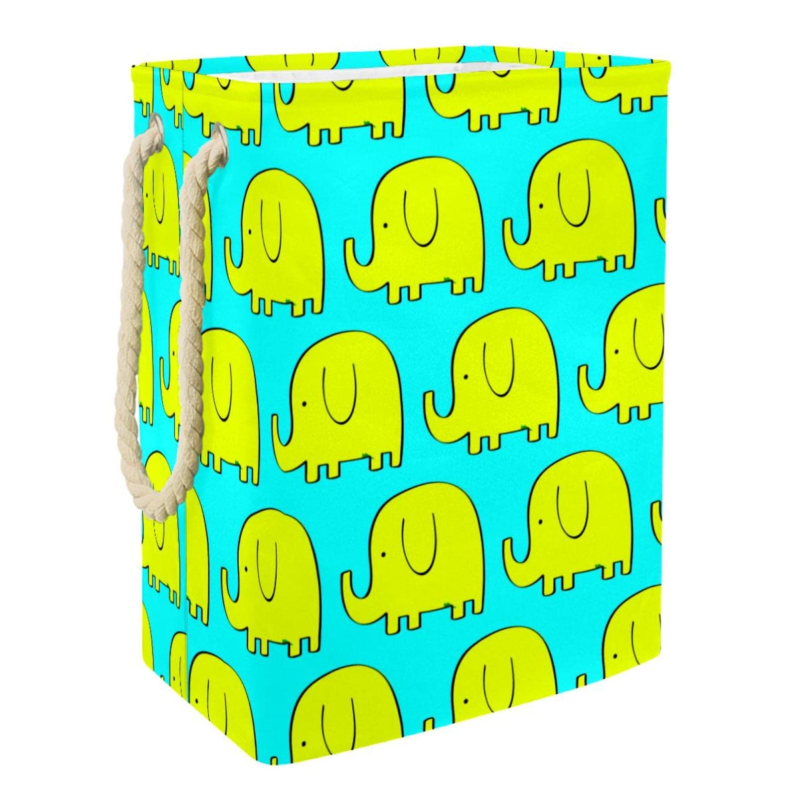 Grand panier à linge éléphant jaune avec poignées pour vêtements sales
