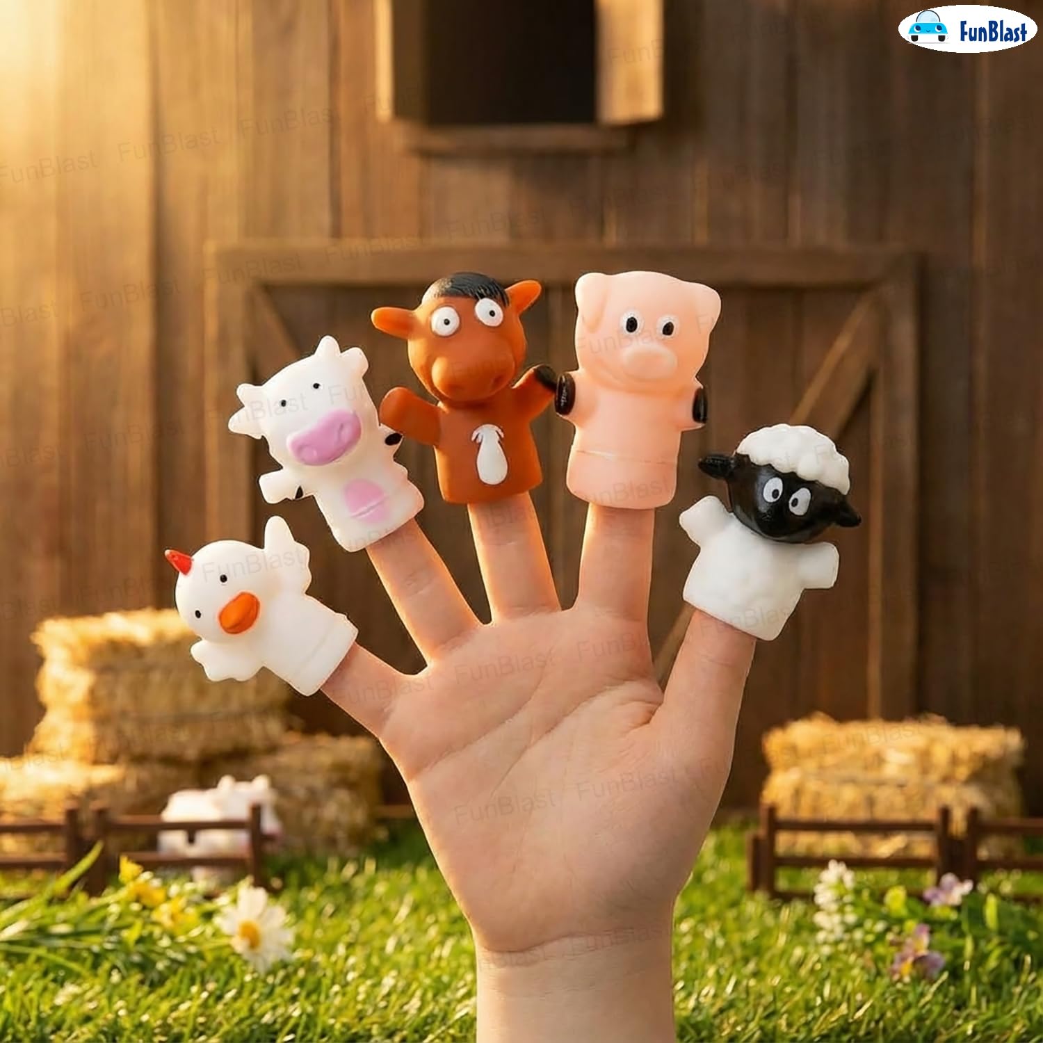 FunBlast Finger Puppets Toys for Kids – Pack of 5 Rubber Animal Puppets Toys for Toddlers, Washable Finger Puppets for Toddlers, Colorful Storytelling Puppet Toy Kids – Random Design (Farm Animal) 2