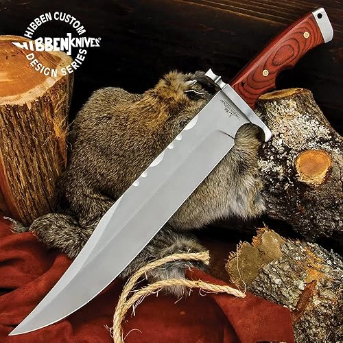 Miniatura 2 de Gil Hibben Bloodwood Magnum Bowie - Cuchillo Bowie y funda de cinturón de cuero, hoja de acero inoxidable 3Cr13, mango de madera de sangre,