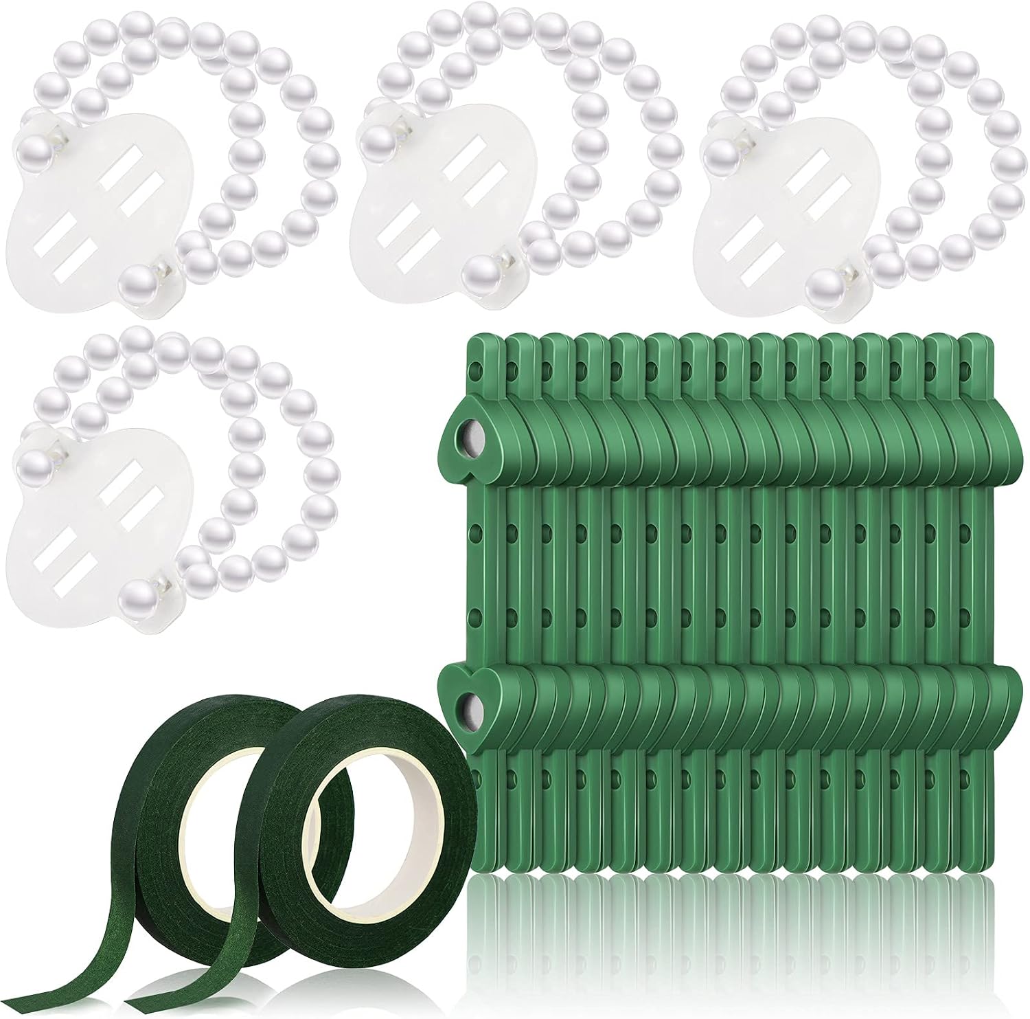 4 Piecesfloral Boutonniere Magnets Elastic Pearl Wrist Bands Wristlets Corsage Accessories and 15 Pairs Corsage Brooches Magnets with 2 Rolls Green Floral Tape for Handmade Wedding Bride Boutonnieres