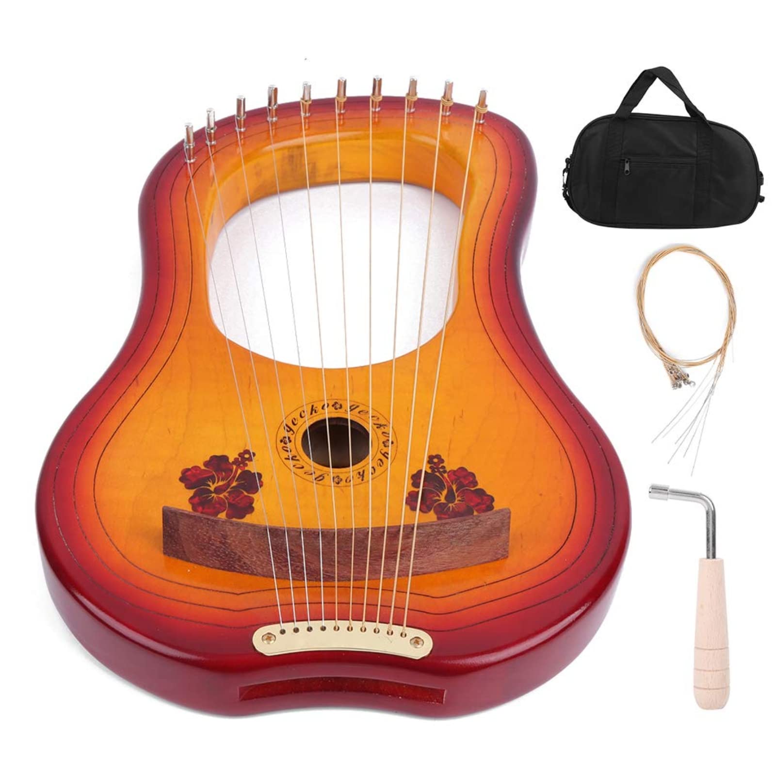 harfa liryczna, 10-strunowa lira, harfa, mahoń, instrument muzyczny z litego drewna kluczem do strojenia, przenośna