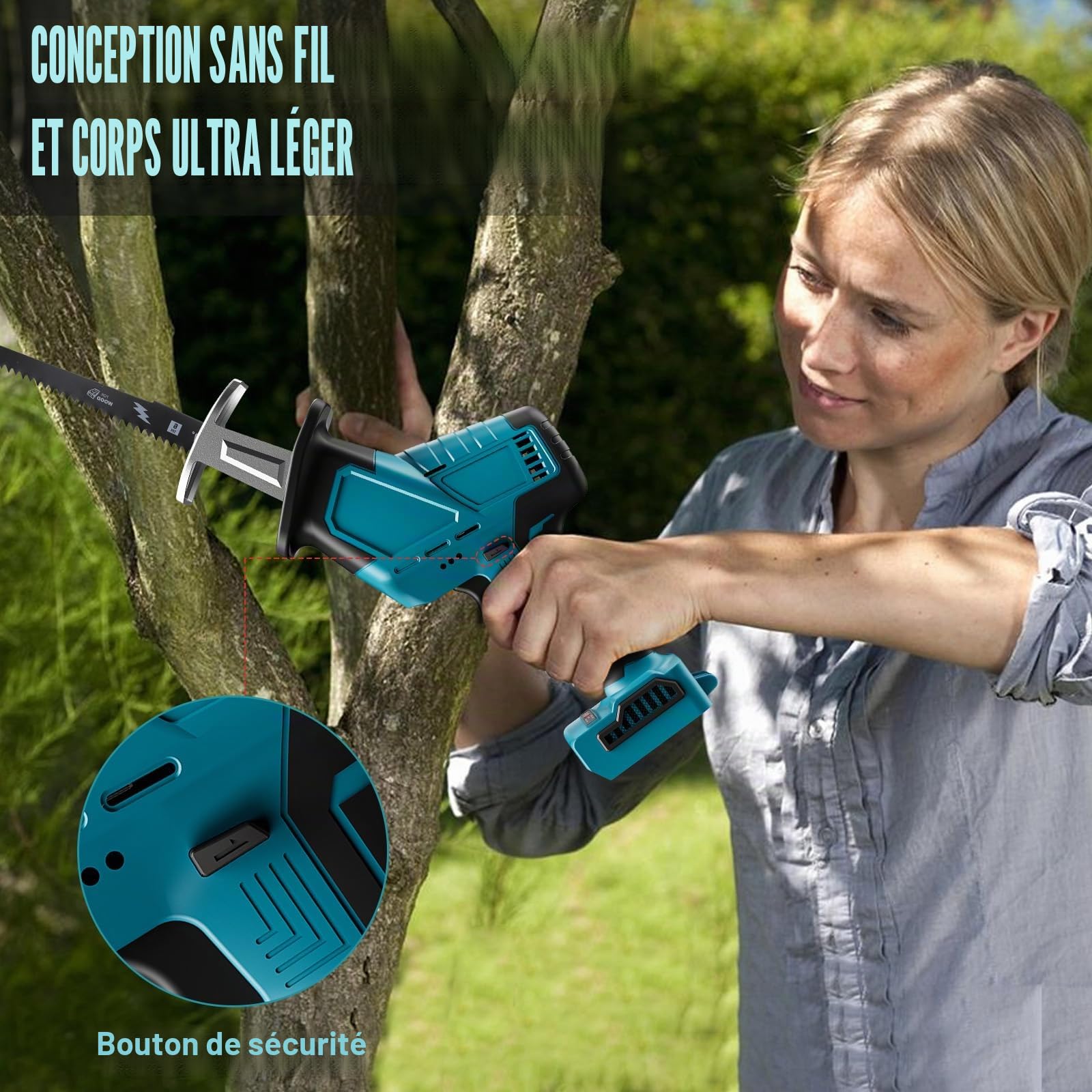 Scie Sabre sans fil compatible avec Makita 18V LXT Batterie, 4 lames de scie, 3500 tr/min (sans batterie)