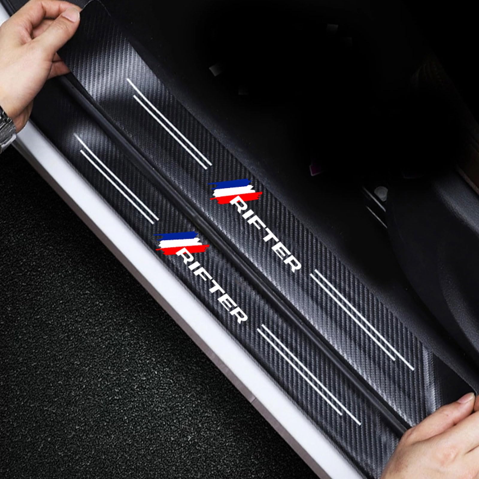 Ridgoel Rifter 4Pcs Car Door Sill Protector Carbon Fiber Car Kick Plates For Peugeot Automobile Threshold Scuff Plate Auto Door Steps Pedal Guards Accessories