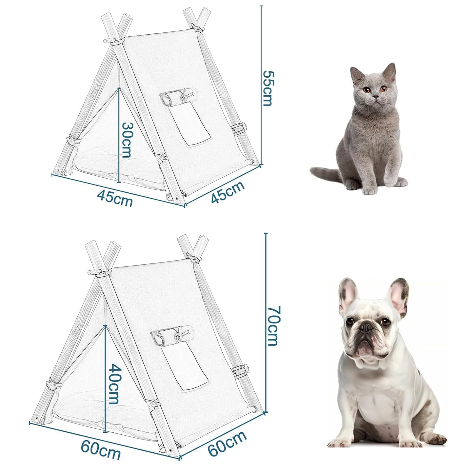 EUGAD Tienda para Mascotas con Cama para Perros Gatos 60x60x70cm Tienda de Lona Lavable Casa para Mascotas con Cojín Suave y Extraíble Montaje Fácil con Soportes de Madera Blanco 0023GD