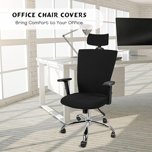 Miniatura 6 de Lounsweer Funda para silla con reposacabezas de 3 piezas, funda para silla de oficina, con ruedas, fundas elásticas y lavables para silla de