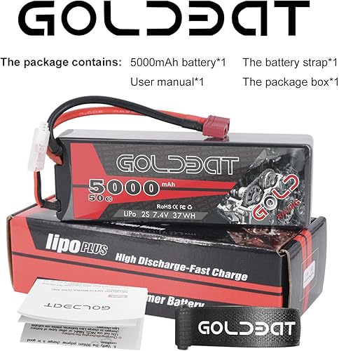 Miniatura 6 de GOLDBAT 2S Lipo Batería 5000mAh 50C 7.4V Pack Hardcase con T Plug para RC Evader BX Car, Traxxas Slash Buggy RC Truggy RC Avión UAV Drone FPV