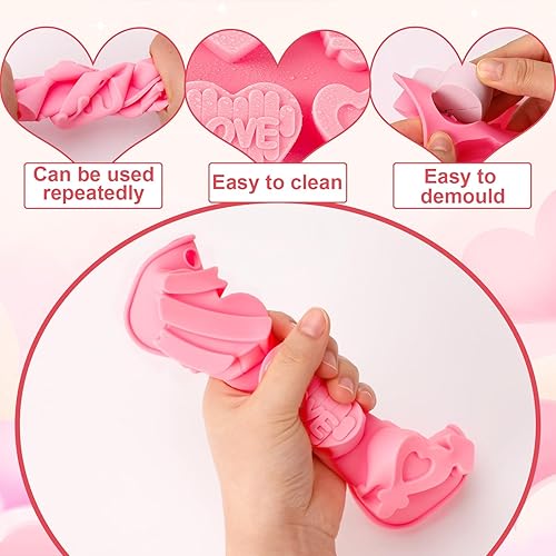 Miniatura 3 de UPINS Paquete de 2 moldes de silicona con forma de corazón, moldes de chocolate en forma de corazón para hornear el día de San Valentín, moldes