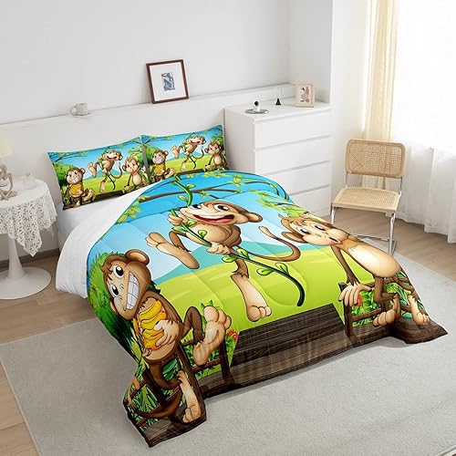 Miniatura 4 de Feelyou Juego de edredón de mono lindo juego de ropa de cama de animales de dibujos animados para niños pequeños, 1 edredón + 1 funda de almohada,