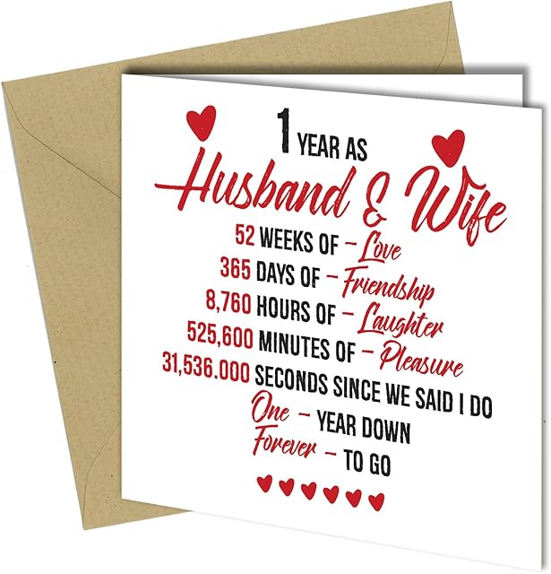 1st Wedding Anniversary Card for Him or Her Husband or Wife Love Heart #720