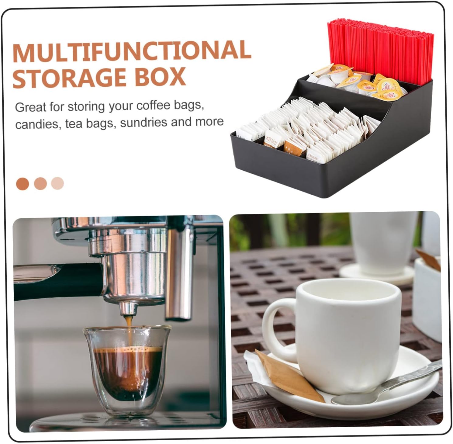 Tea Bag and Sugar Packet Organizer Box Elegant Condiment Storage for Coffee Stations Kitchen Office Home Plastic Tea Organizer Stylish Texture