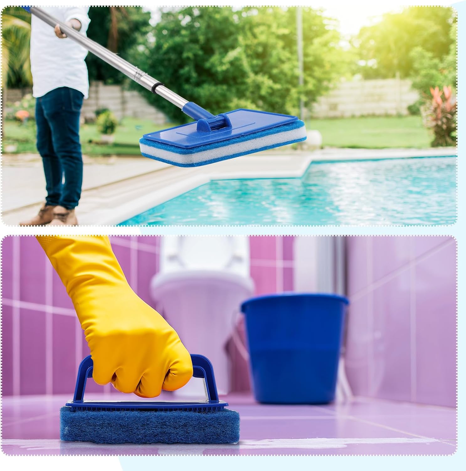 Newtay 6 Pcs Small Pool Scrub Brush Kit, Telescopic & Hand Held Brushes