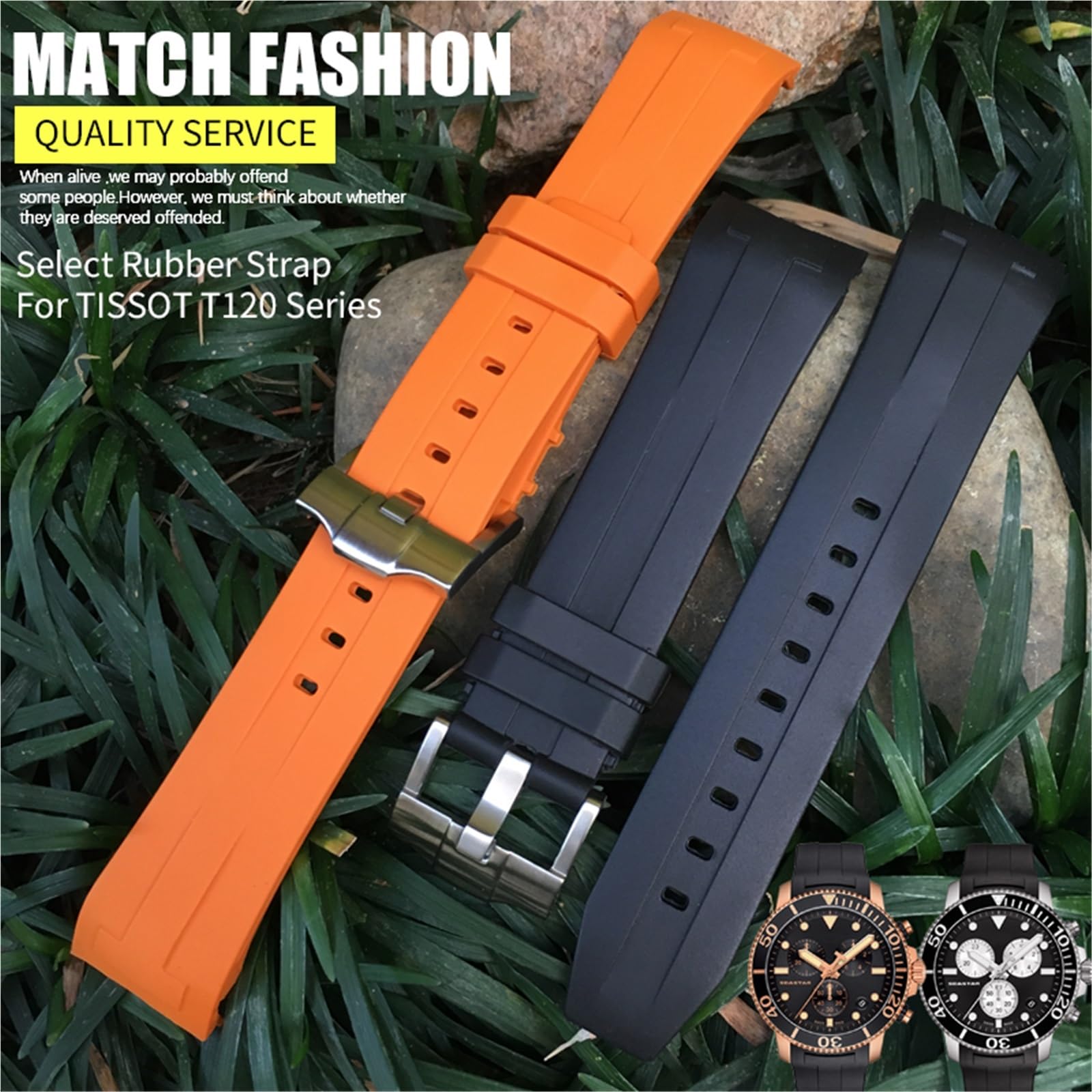 XMKT Gumowy pasek do zegarka 21mm 22mm, do Tissot T120417 T120407 SEASTAR sportowy pasek do zegarka do nurkowania czarny pomarańczowy