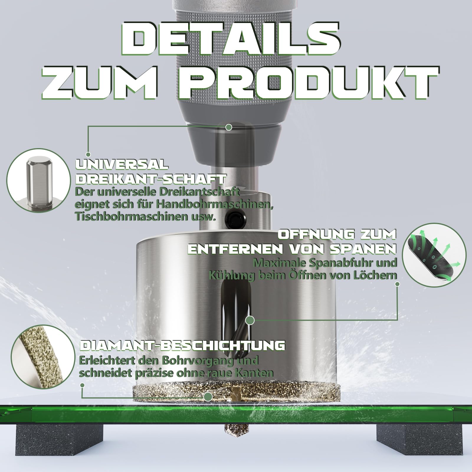CSOOM Gatzaag voor glas, 130 mm, met 2 centreerboren, tegelboor voor glas, tegels, keramiek, marmer, kalksteen CSOOM Gatzaag voor glas, 130 mm, met 2 centreerboren, tegelboor voor glas, tegels, keramiek, marmer, kalksteen