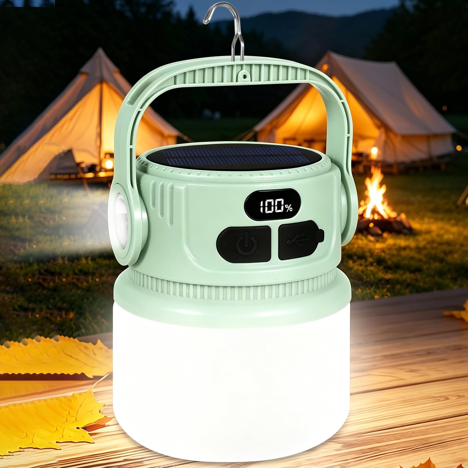 Lámpara Camping Solar Recargable 2400mAh LED Super Brillante IPX5 Impermeable