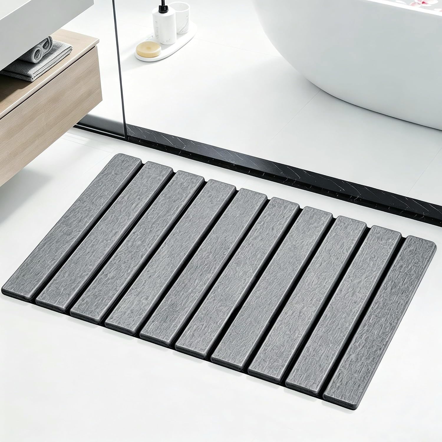 Foldable Stone Bath Mat for Bathroom Shower Mat 23.6 x 15.5 Inch