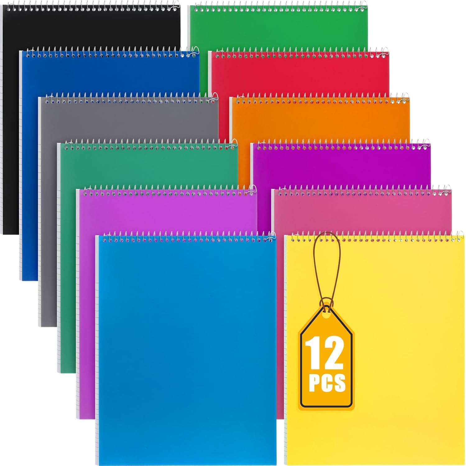 Faccito 12 Pack Top Steno Spiral Notebooks Bulk Top Bound Steno Pads Spiral Book11 x 8-1/2" 100 Sheets College Ruled Paper Notebooks for Office School University Work Supplies (Assorted Colors)