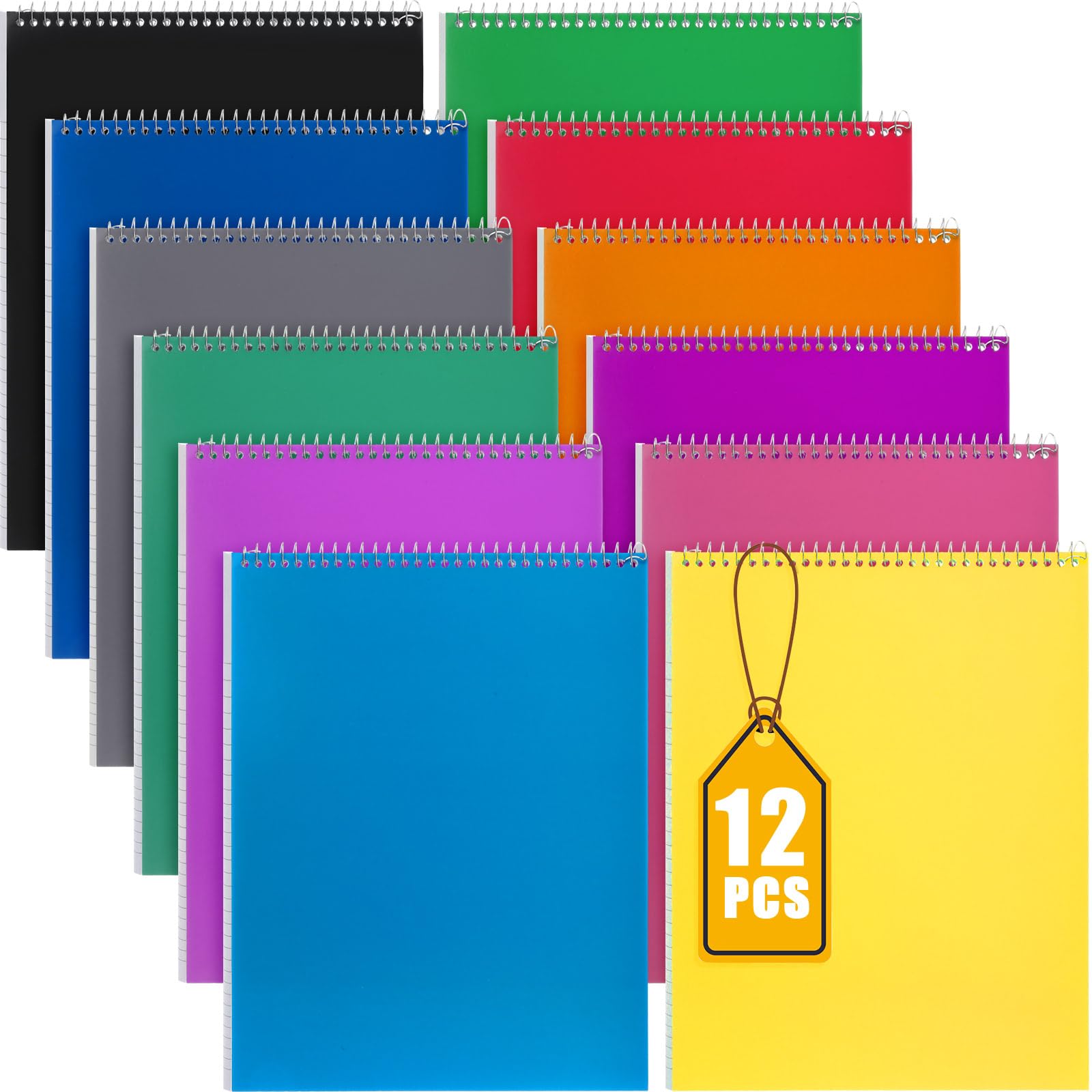 Faccito Confezione da 12 quaderni a spirale con rilegatura superiore, 28 x 21 cm, 100 fogli di carta a righe universitarie, libri a spirale per ufficio e scuola (colori assortiti)