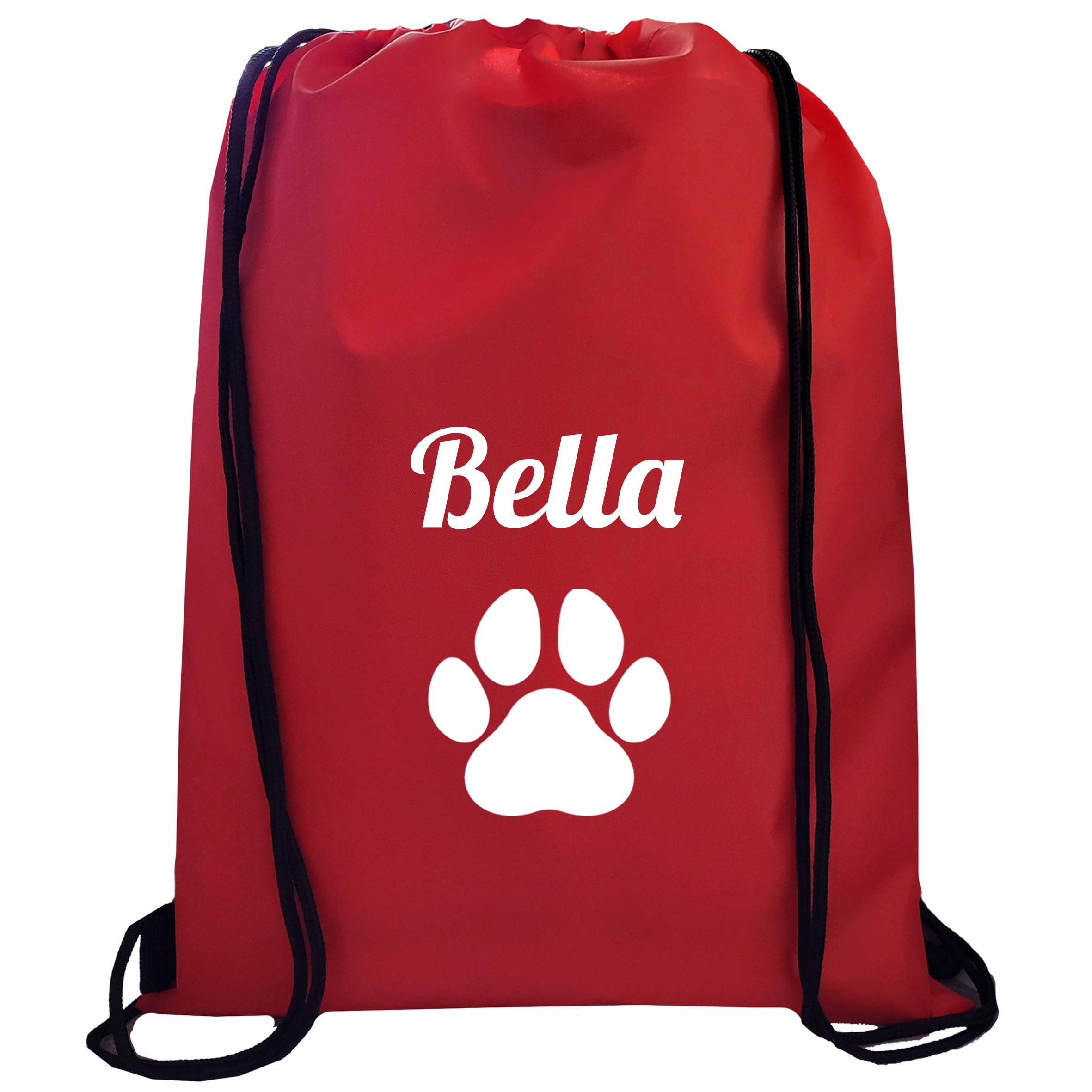 JJLC Personalised Dog Drawstring Bag Paw Treat Toys Training Storage Holder (Red Paw Drawstring)