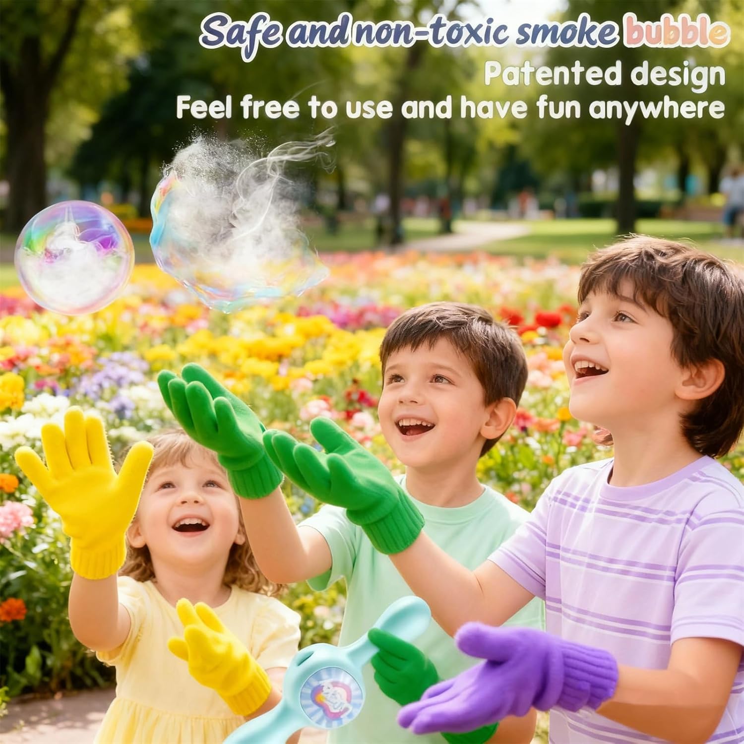 Magic Bubble Wand, Smoke Bubble Machine, Bubble Fog Machine Bubble Maker Wand with Colorful Lights for Outdoor Interactive Fun (Green+Pink)