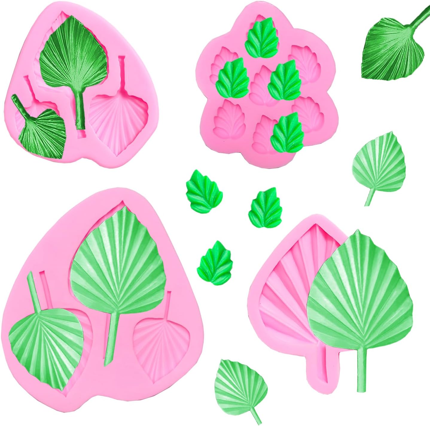 4 moldes de silicona para fondant, hoja de palma, forma de flor, hoja de chocolate, molde de hojas de chocolate, molde hawaiano de hojas tropicales