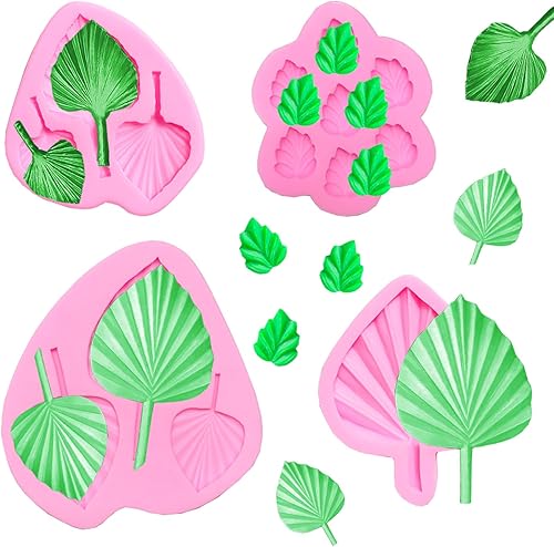 4 moldes de silicona para fondant, hoja de palma, forma de flor, hoja de chocolate, molde de hojas de chocolate, molde hawaiano de hojas tropicales
