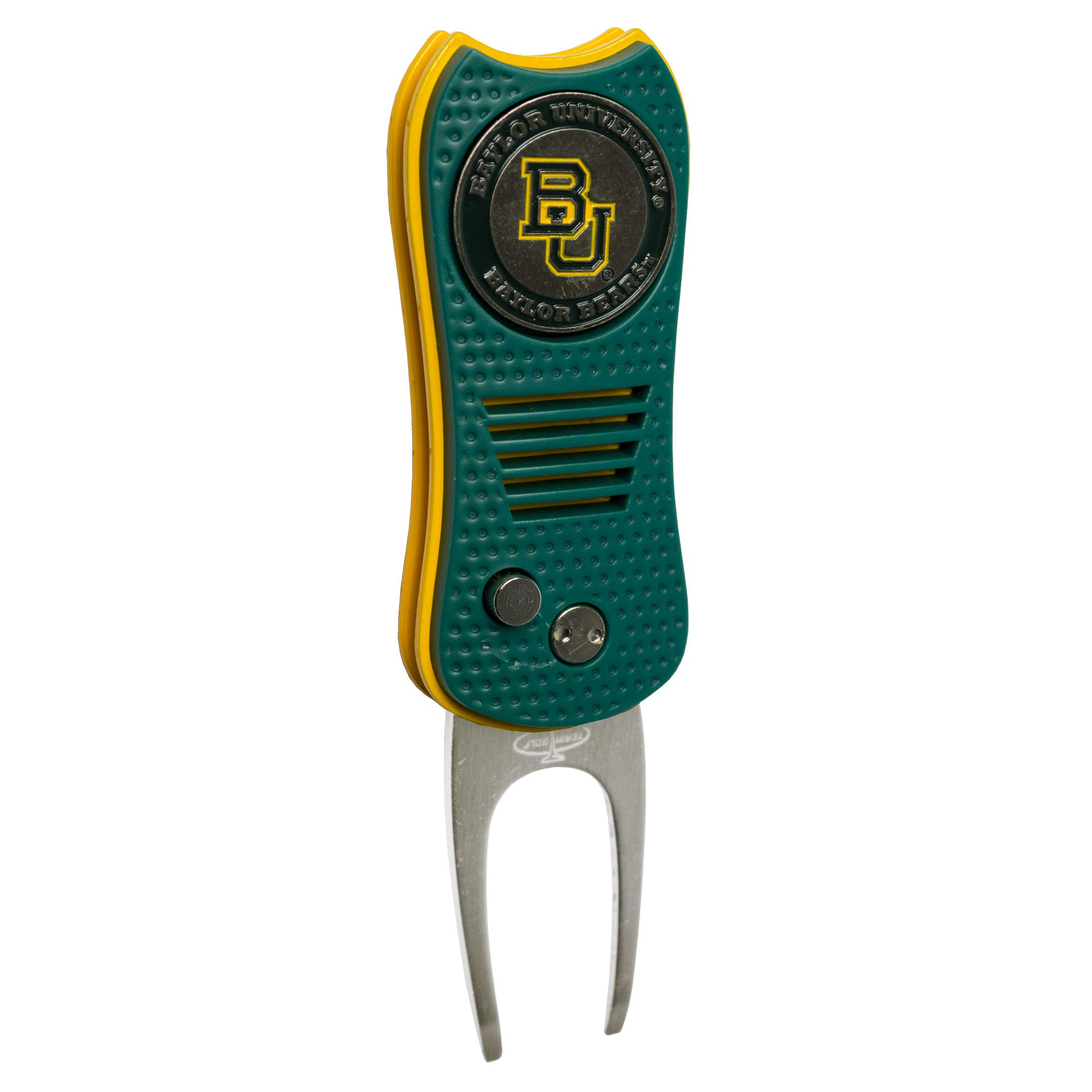 Team Golf NCAA Baylor Bears Switchblade Divot Tool with Double-Sided Magnetic Ball Marker, Features Patented Single Prong Design, Causes Less Damage to Greens, Switchblade Mechanism