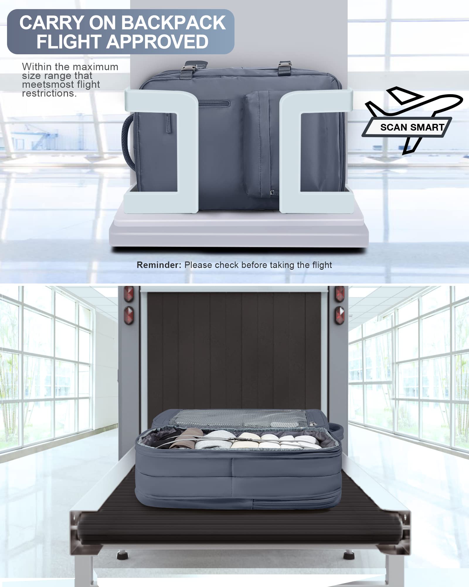 BJLFS Borse da Cabina per Ryanair 40×20×25 Bagaglio a Mano Easyjet 45×36×20 Borsa Zaino da Viaggio, Zaino da trekking,Zaino Casual per laptop da 14 pollici per scuola