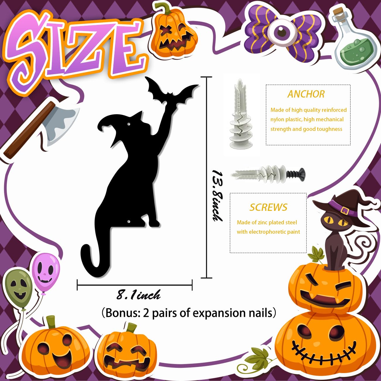 Halloween Metallschild Mit Katze – Schwarze Silhouette Für Tür-Ecke, Wand, Garten (20,6x35 Cm)