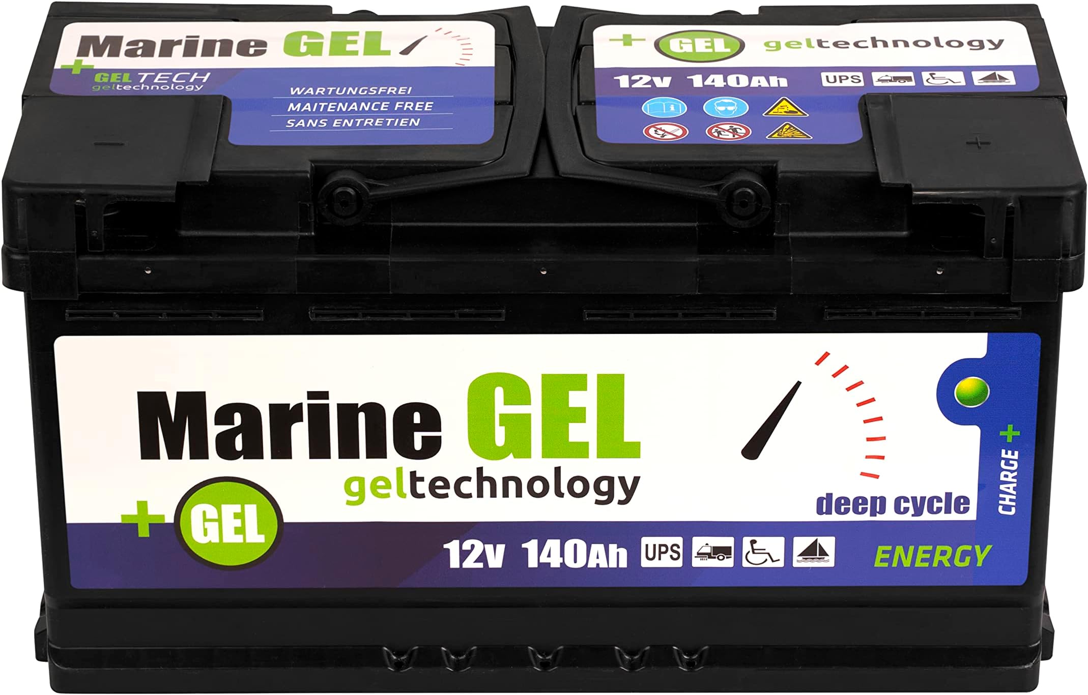 Gel battery, 140 Ah, boat battery, 12 V, supply battery, starter battery.