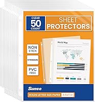 Vista 1 de SUNEE Protectores de hojas 50 paquetes para carpeta de 3 anillos, fundas de plástico transparente de 8.5 x 11 pulgadas para papel, documentos