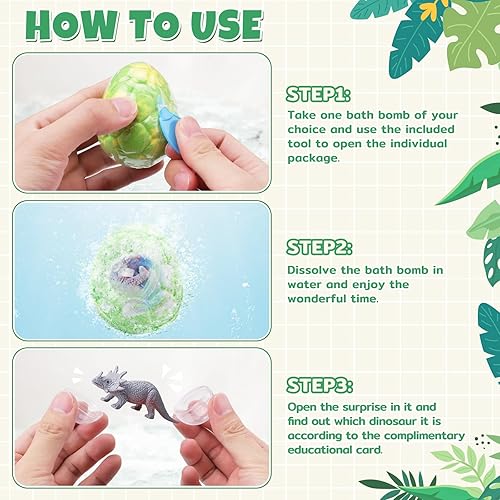Miniatura 5 de Bombas de baño de huevos de dinosaurio para niños con sorpresa en el interior, 6 paquetes de juguetes de baño de dinosaurio para niños, niñas,