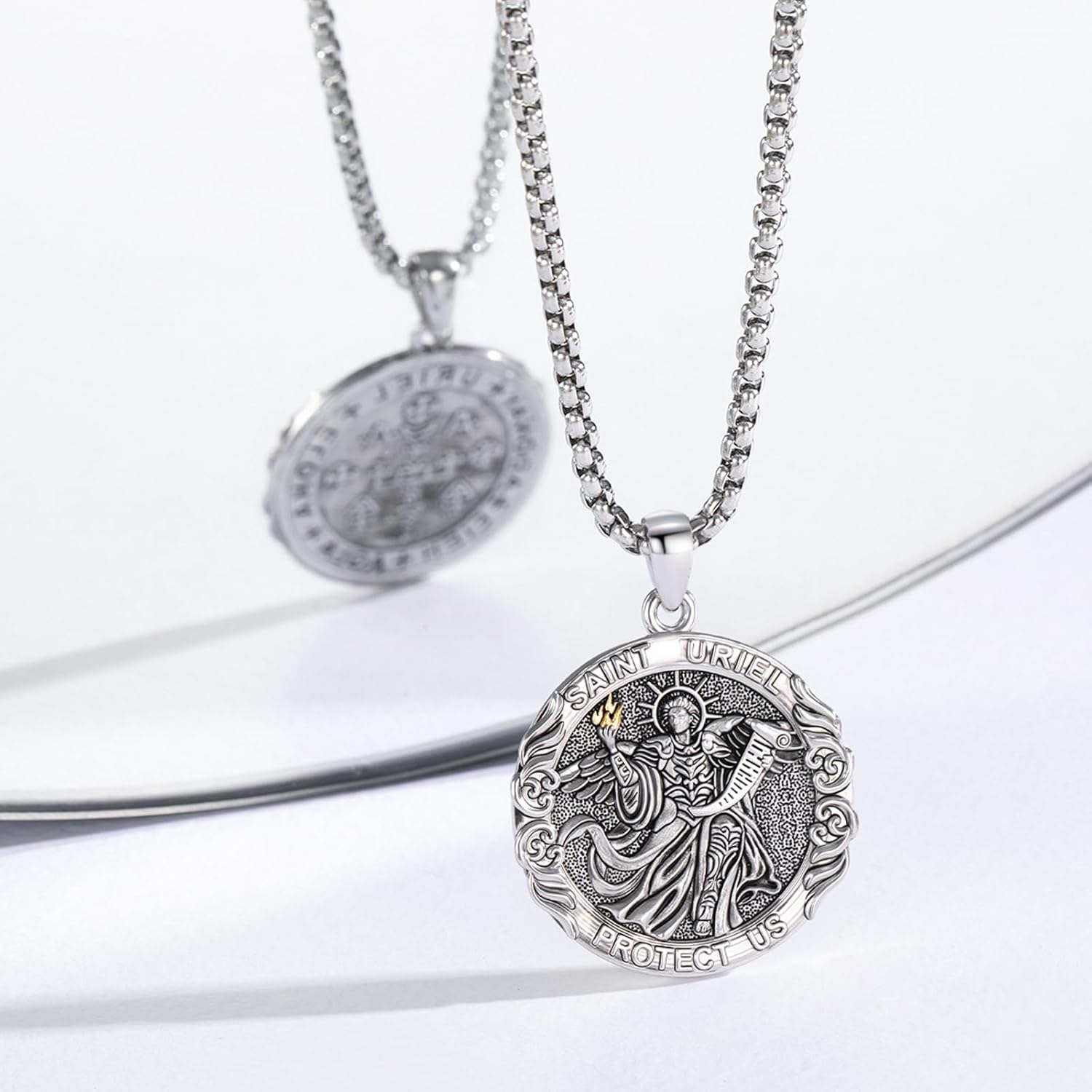 Patron Saint Necklace 925 Sterling Silver Amulet Medal Protection Pendant Religion Jewelry for Men Women With Stainless Steel Chain and Gifts Box - Image 6