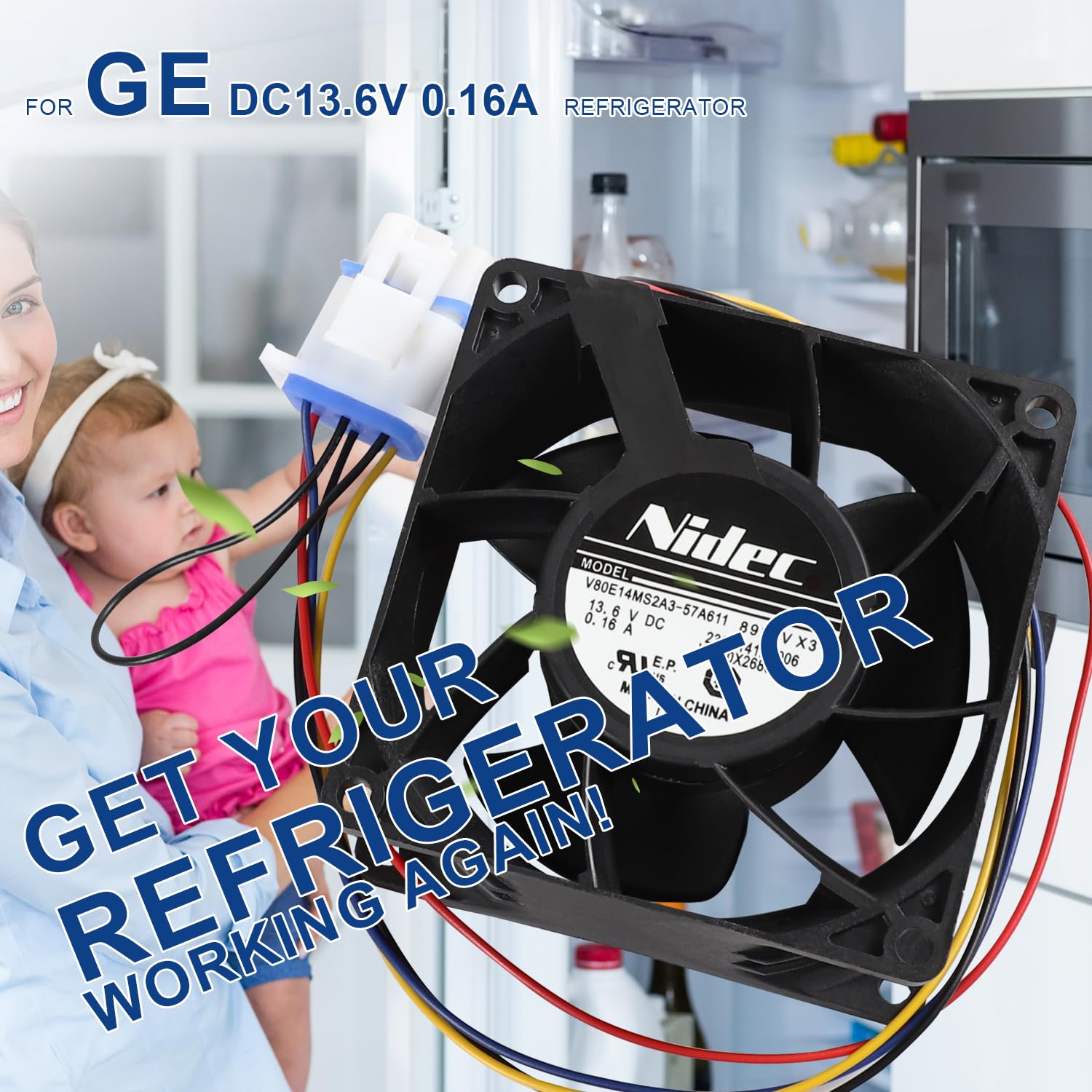 Refrigerator Evaporator Fan Motor for GE Model Numbers GFE28GMKBES GFE28HSHGSS PFE28KMKGES GFE28GMKCES GFE28GMKDES GFE28GMKEES GFE28GMKJES GFE28GSKBSS GFE28GSKHSS GFE28HSHFSS GFE28HSKESS