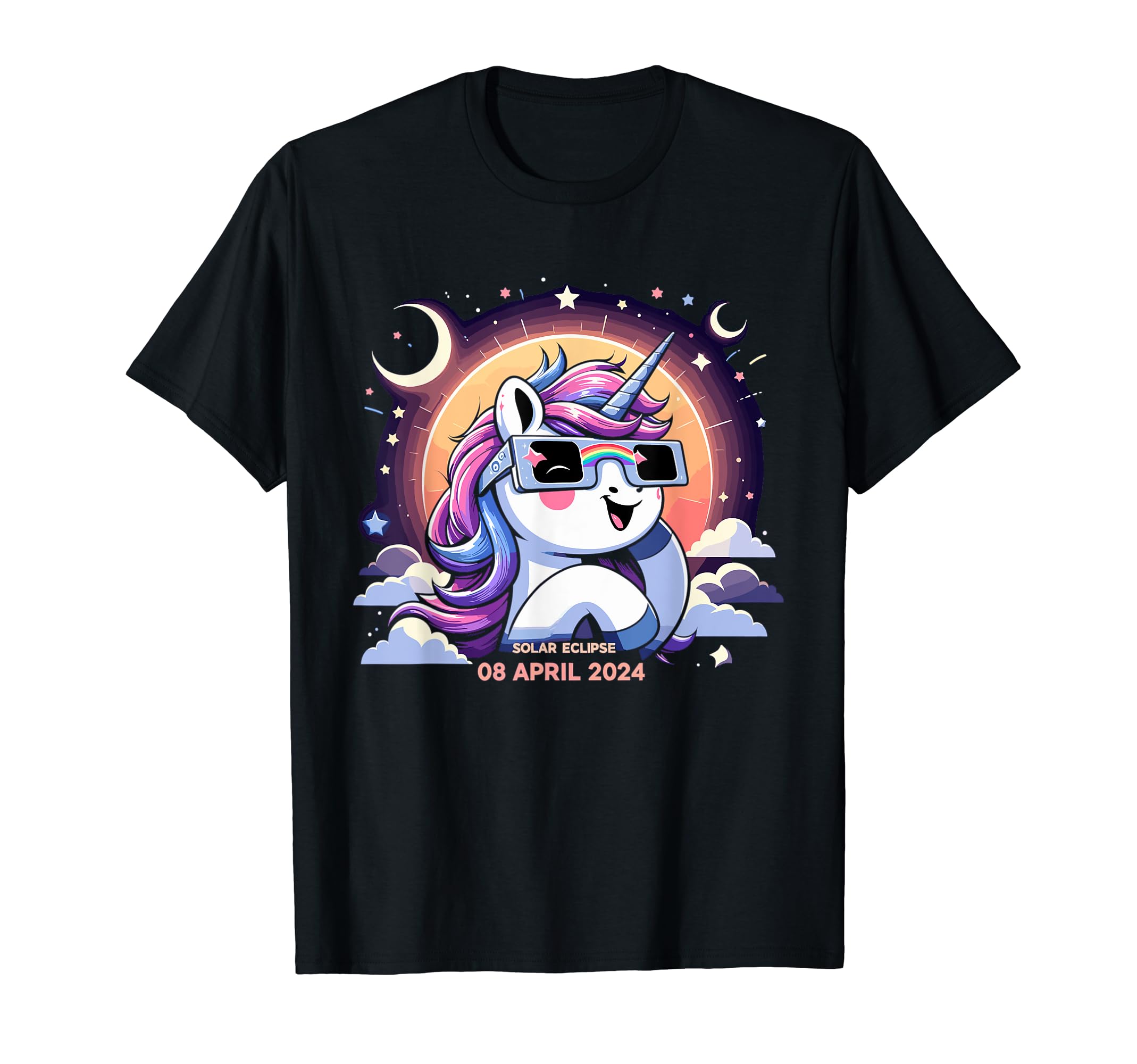 Solar Eclipse 2024 Unicorn Wearing Solar Eclipse Glasses T-Shirt