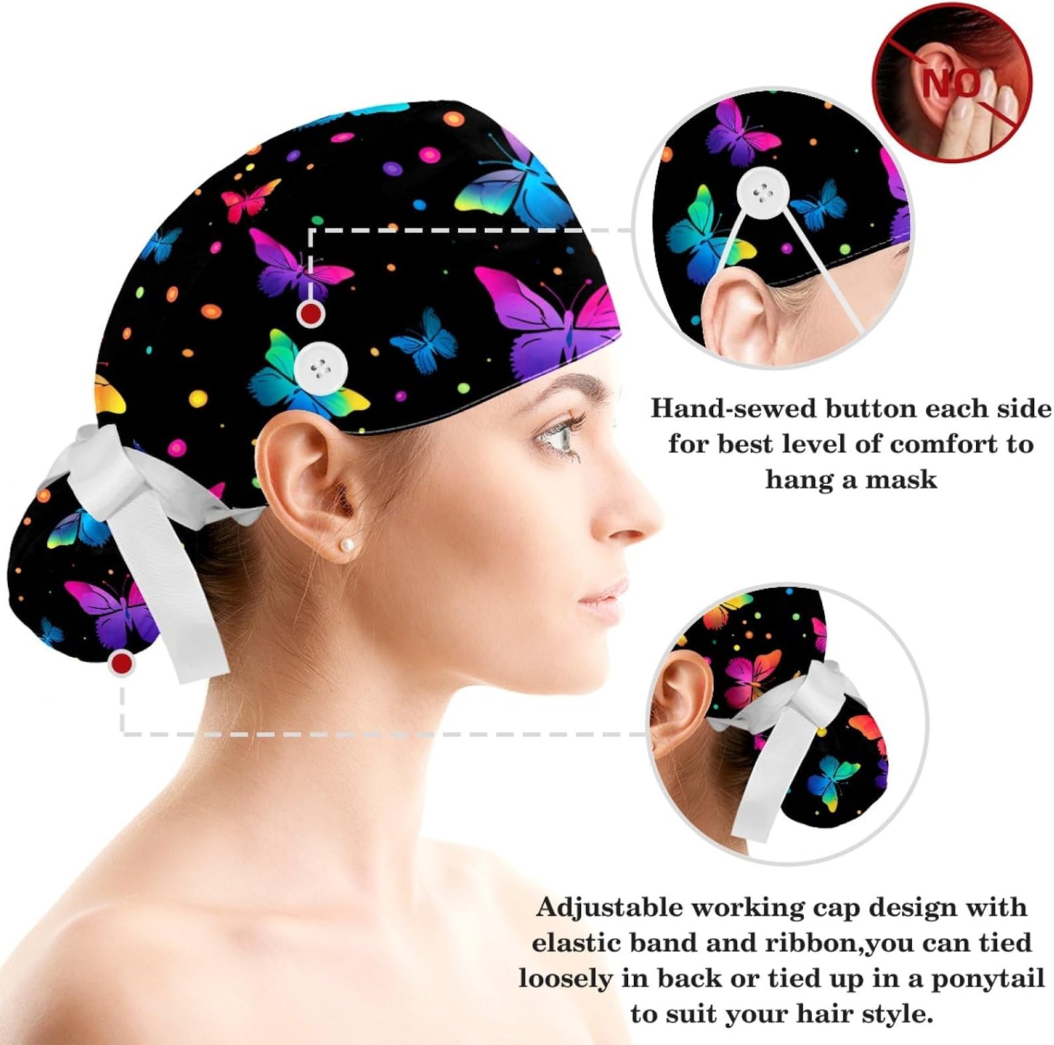 Scrub Caps Women with Button,Surgical Caps
