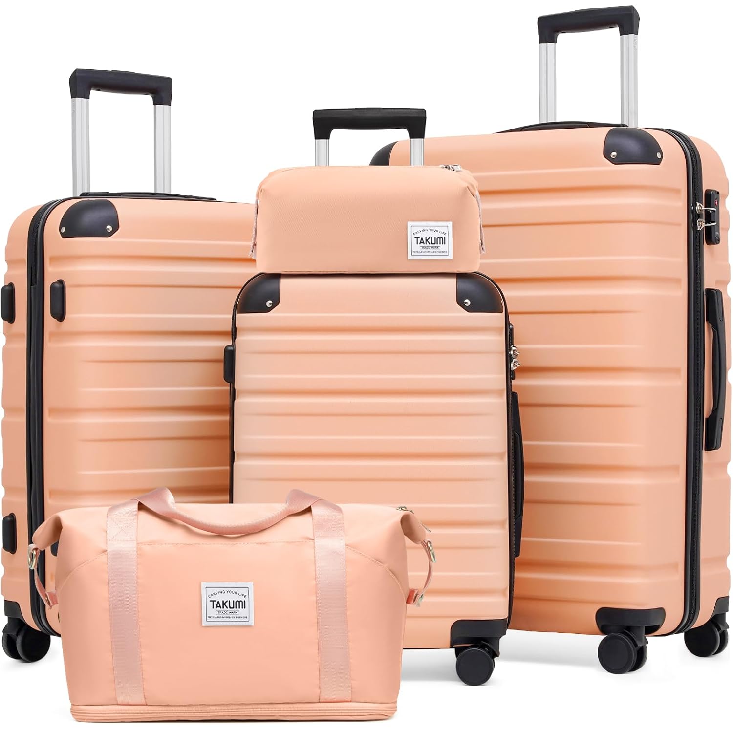 TAKUMI Luggage Sets 5 Piece Lightweight Carry On luggage with Duffel Bag ABS PC Hardshell Suitcases with YKK